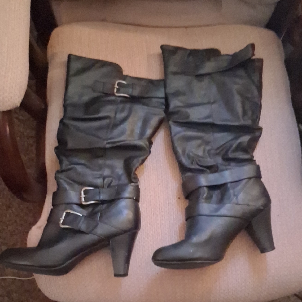 Madden Girl Black Heeled Boots with Buckle Detail Size 8